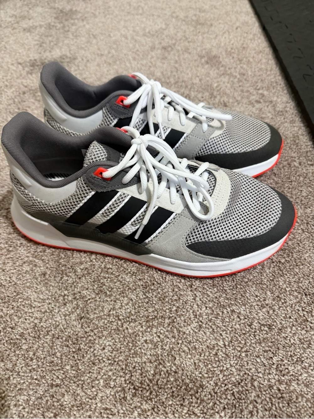 adidas Men’s Gray and Black Mesh Sneakers with Red Accents